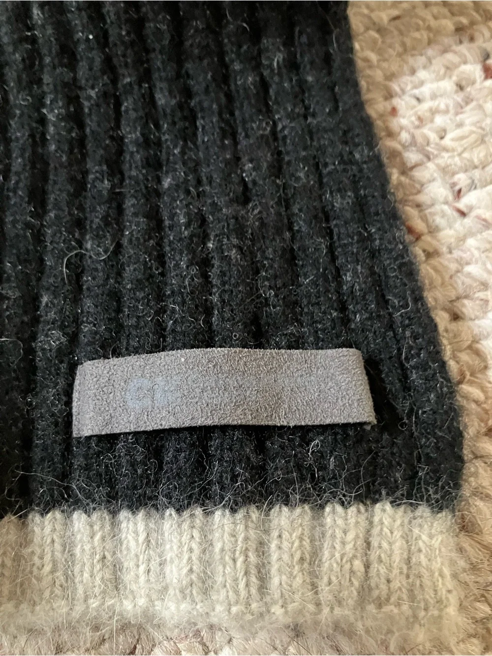 Calvin Klein Black Ribbed Scarf with Red Stripe